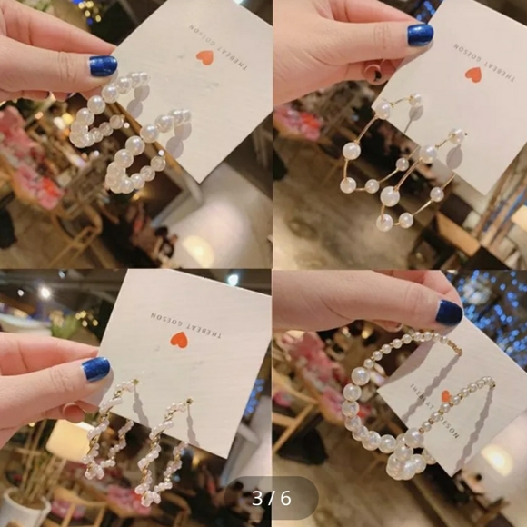 I'll Try & Restock Pearl Twist Hoop Earrings Gold Tone - Picture 5 of 9